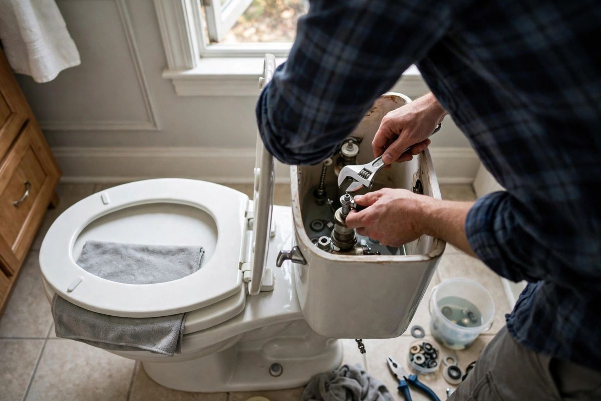 Plumber repairing a bathroom fixture