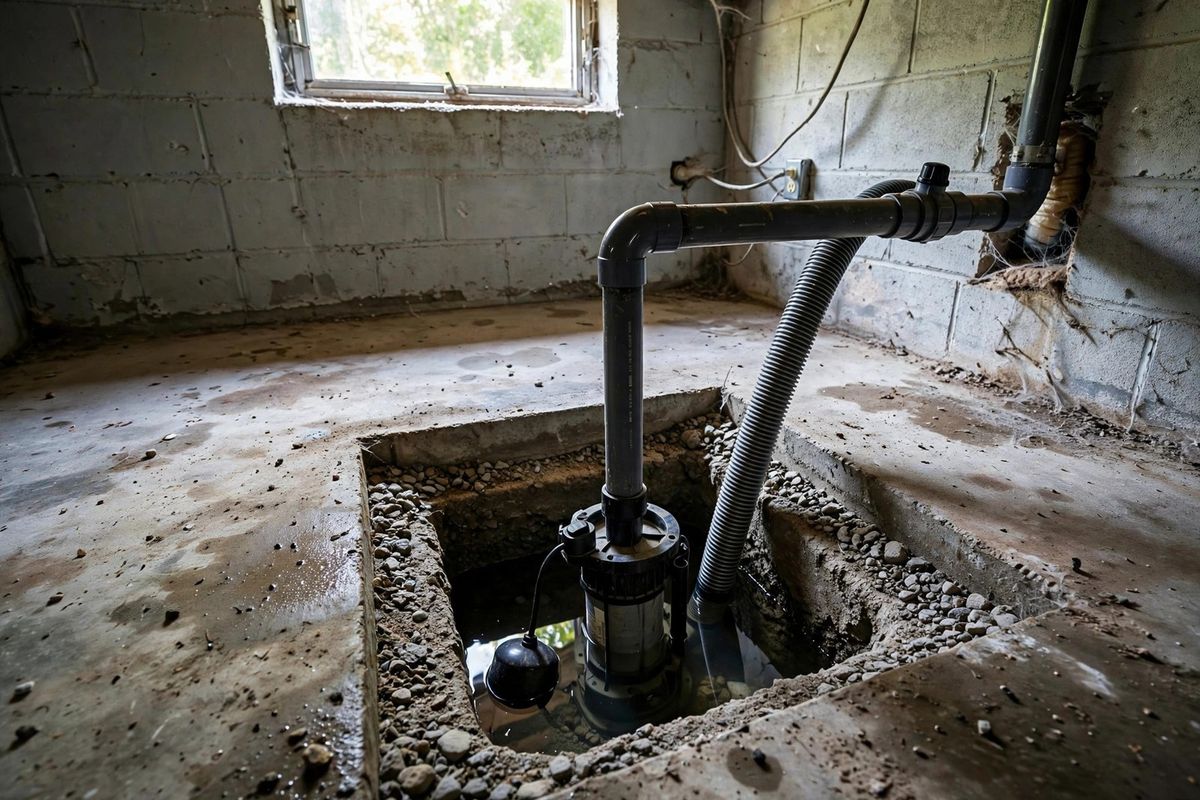 Sump pump installed in a home basement